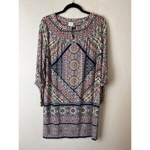 Chico's Printed Dress Sz 1 (US M US 8) Beautiful Midi Knee Length Medallion Prin